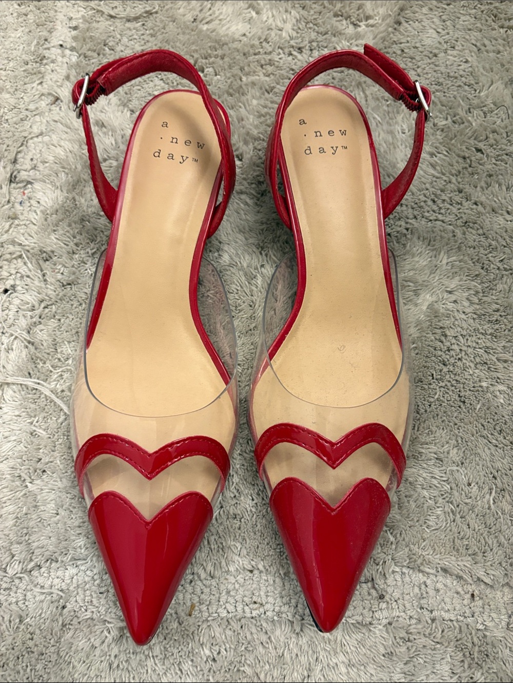 a new day Red Pointed-Toe Clear and Patent Slingback Heels